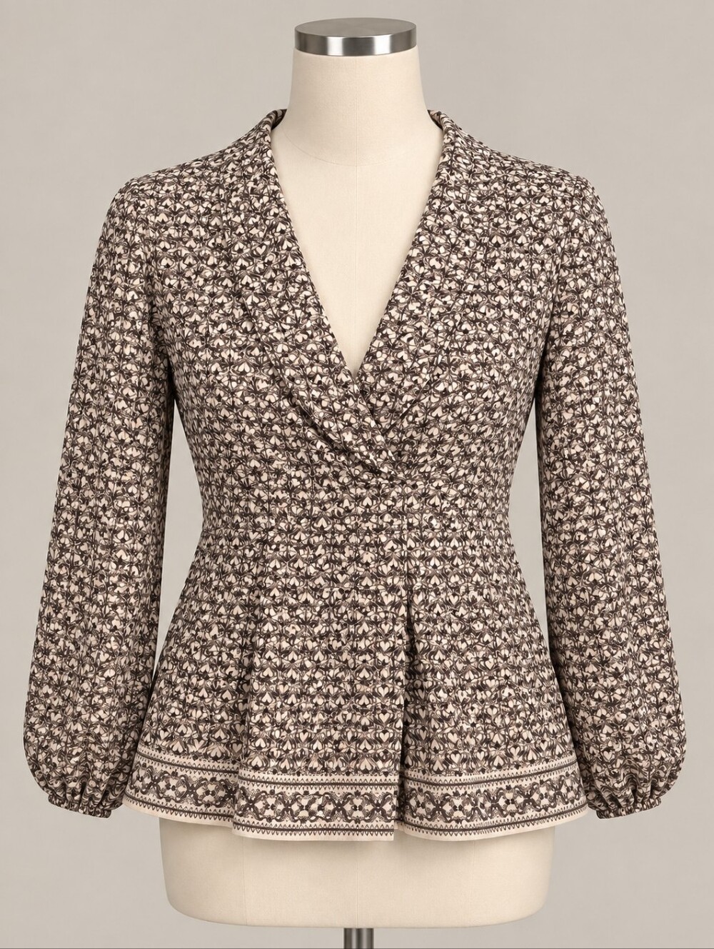 Max Studio Brown Printed Peplum Blouse